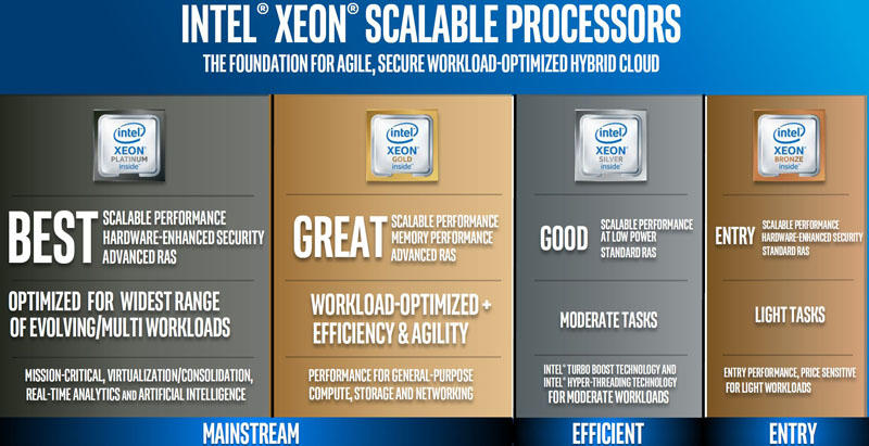   Intel Xeon Scalable Platinum, Gold, Silver, Bronze (Skylake-SP)